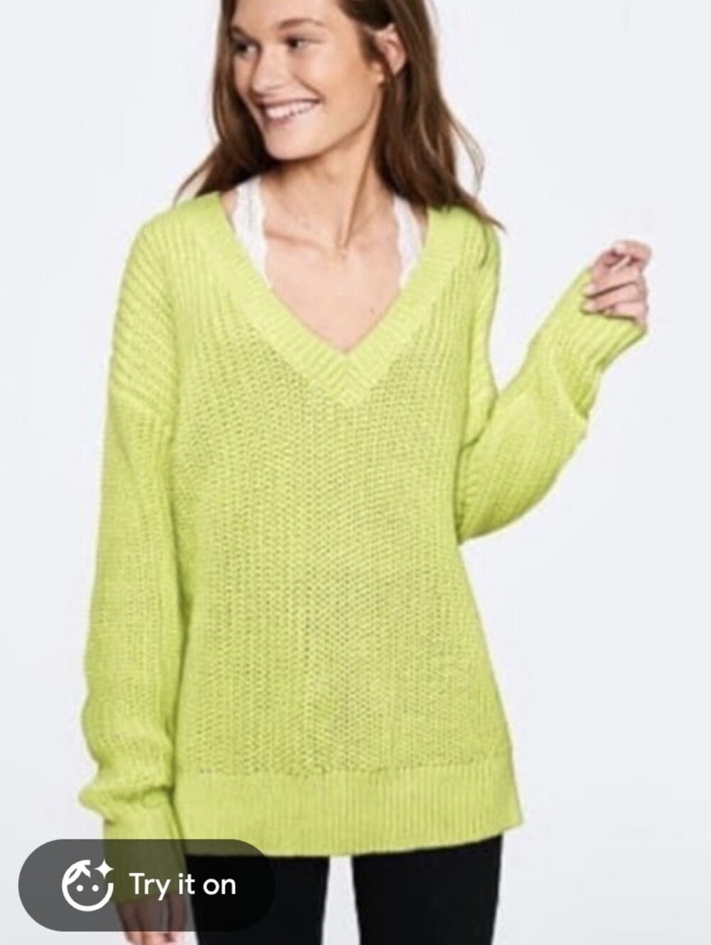 Forenza X VS Pink Women's V-Neck Knit Sweater in Lime Chartruese M